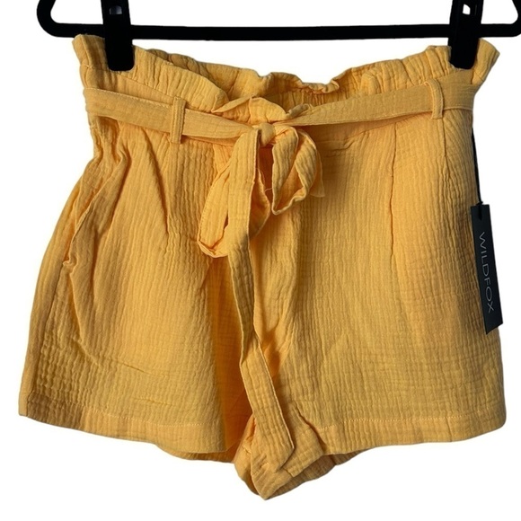 WILDFOX Tie Waist Cotton Gauze Paperbag Shorts- Honeycomb/ Size Medium - Picture 4 of 8